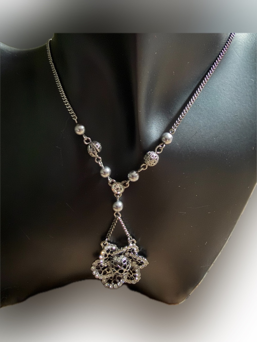 Givenchy Silver-Tone Pave Filigree Crystal Flower Necklace - Picture 8 of 8